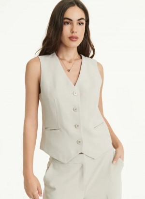 Beige Women's DKNY Besom Pocket Vest Jackets | Australia-D1585