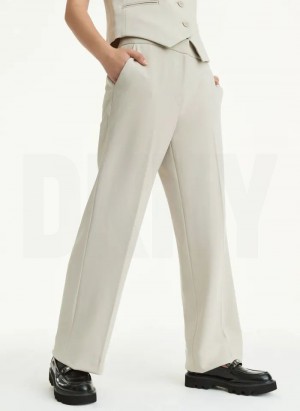 Beige Women's DKNY High Waist Wide Leg Pants | Australia-D0925