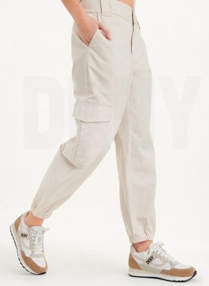 Beige Women's DKNY Linen Pants | Australia-D1634