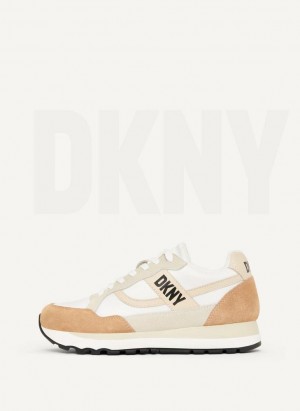 Beige Women's DKNY Logo Retro Sneakers | Australia-D1544