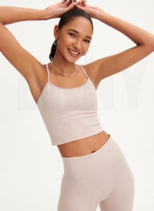 Beige Women's DKNY Rib Knit Seamless Crop Tank Tops | Australia-D1624