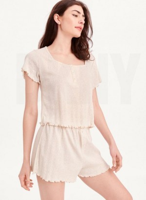 Beige Women's DKNY Top And Boxer Short Sleep Set Pajamas | Australia-D0880