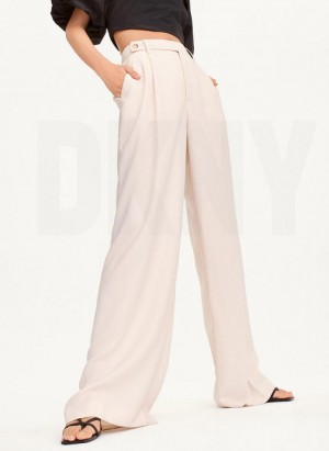 Beige Women's DKNY Wide Leg Crepe Pants | Australia-D0921