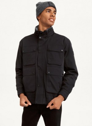 Black Men's DKNY 4 Pocket Bomber Jackets | Australia-D1513