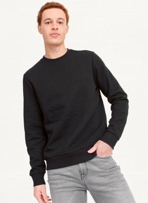 Black Men's DKNY Allover Quilted Logo Crew Sweatshirts | Australia-D0837