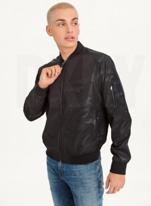 Black Men's DKNY Camo Bomber Jackets | Australia-D1031