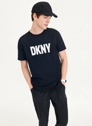 Black Men's DKNY Clean Front Logo T Shirts | Australia-D0764
