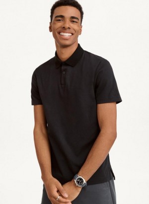 Black Men's DKNY Core Pima Cotton Pique Polo Shirts | Australia-D1078