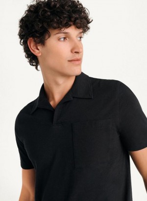 Black Men's DKNY Cotton Slub Jersey Single Breast Polo Shirts | Australia-D0127