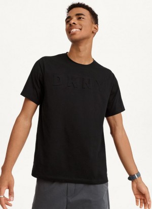 Black Men's DKNY Debossed Logo T Shirts | Australia-D1644