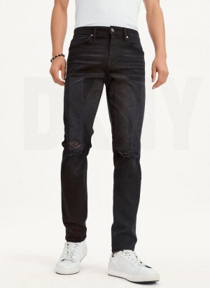 Black Men's DKNY Destructed Denim Jeans | Australia-D0644