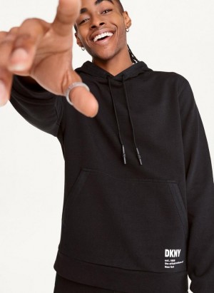 Black Men's DKNY French Terry Hoodies | Australia-D1409