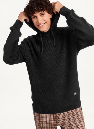 Black Men's DKNY Half Cardigan Stitch Hoodies | Australia-D0637