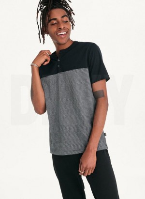 Black Men's DKNY Henley T Shirts | Australia-D0446