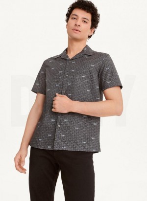Black Men's DKNY Interlocking Logo Shirts | Australia-D0257
