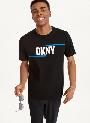 Black Men's DKNY Irregular Lines T Shirts | Australia-D0711