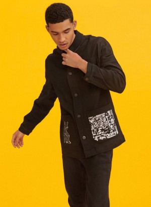 Black Men's DKNY Jeremyville Oversized Jackets | Australia-D0487