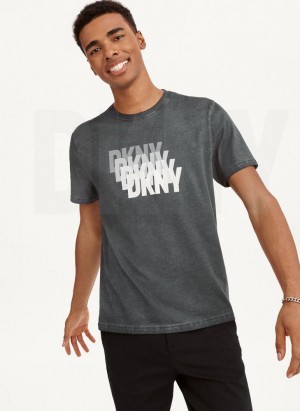 Black Men's DKNY Layered Mineral Wash T Shirts | Australia-D1894
