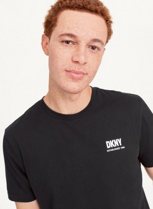 Black Men's DKNY Left Chest T Shirts | Australia-D0184