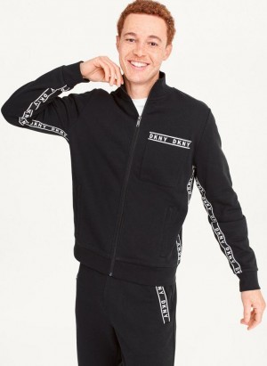 Black Men's DKNY Logo Tape Detail Track Jackets | Australia-D1135