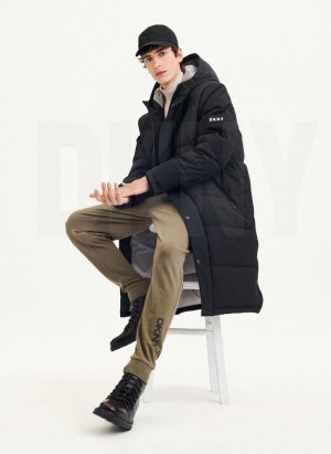 Black Men's DKNY Long Quilted Coats | Australia-D0702