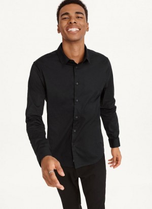 Black Men's DKNY Long Sleeve Button Down Shirts | Australia-D1535