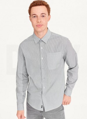 Black Men's DKNY Long Sleeve Shirts | Australia-D1553