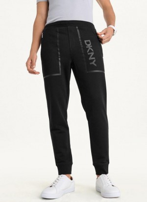 Black Men's DKNY Mesh Pocket Logo Pants | Australia-D0524