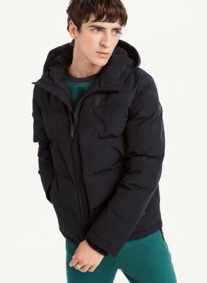 Black Men's DKNY Mixed Media Classic Puffer Jacket | Australia-D0525