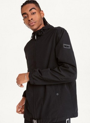Black Men's DKNY Nylon Windbreaker Jackets | Australia-D1970