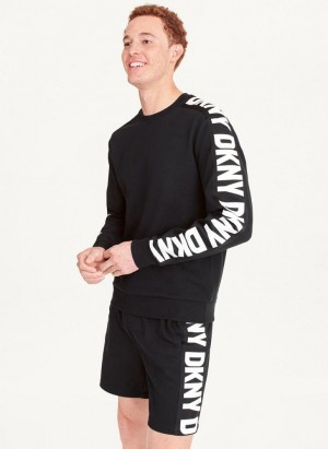 Black Men's DKNY Oversized Logo Sleeve Crew Sweatshirts | Australia-D0775