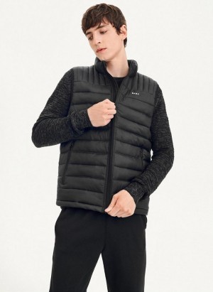 Black Men's DKNY Packable Quilted Vest Jackets | Australia-D1035