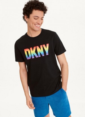 Black Men's DKNY Pride T Shirts | Australia-D1181