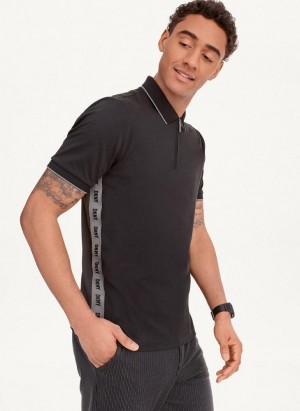 Black Men's DKNY Quarter Zip Sport Polo Shirts | Australia-D1685
