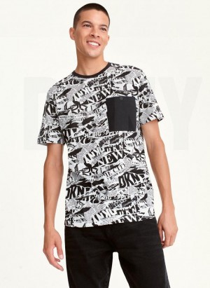 Black Men's DKNY SHREDDED NEWSPAPER T Shirts | Australia-D1684