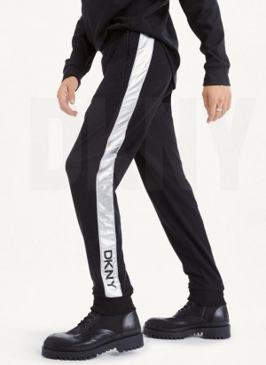 Black Men's DKNY Silver Panel Dstring Pants | Australia-D0384