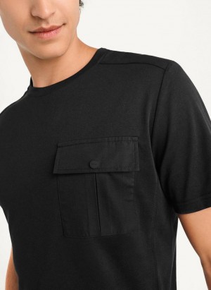 Black Men's DKNY Solid Pique Crewneck T Shirts | Australia-D1026