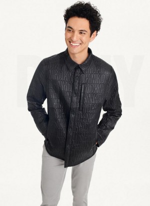 Black Men's DKNY Stitch Shirt Jackets | Australia-D0372