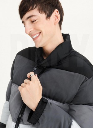 Black Men's DKNY Striped Quilted Tonal Jackets | Australia-D1473