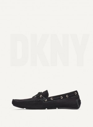 Black Men's DKNY Suede Driver Moccasin Sneakers | Australia-D1261