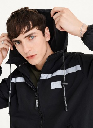 Black Men's DKNY Tech Cotton Touch Nylon Jackets | Australia-D1396