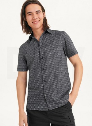 Black Men's DKNY Textured Diamond Shirts | Australia-D0816