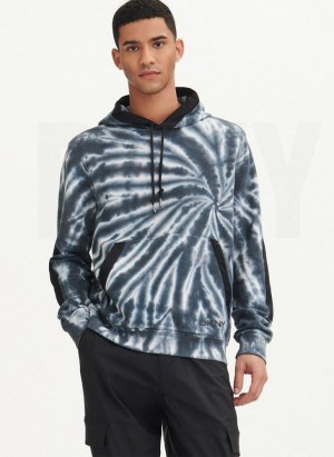 Black Men's DKNY Tie Dye Mixed Media Hoodies | Australia-D0511