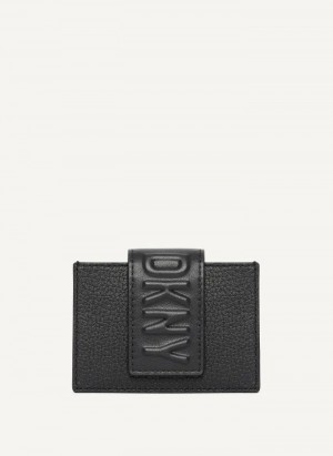 Black Men's DKNY Uptown Leather Card Case Wallets | Australia-D1833
