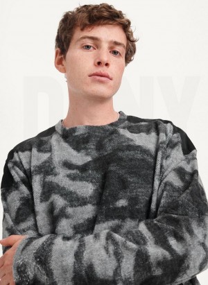 Black Multicolor Men's DKNY Camo Crewneck Sweatshirts | Australia-D0625