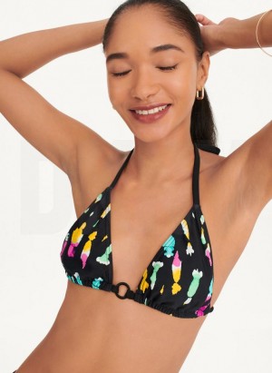 Black Multicolor Women's DKNY Multi-Wear Triangle Bikini Top | Australia-D1801