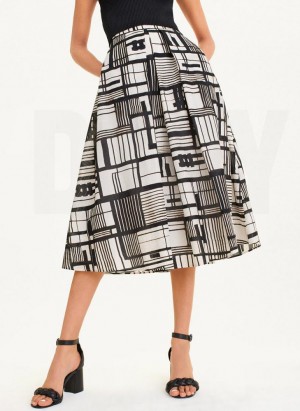 Black Multicolor Women's DKNY Printed Cotton Voile Skirts | Australia-D1760