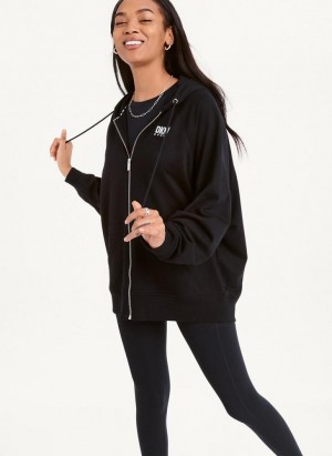Black Women's DKNY Balance Oversized Full Zip Hoodies | Australia-D1389
