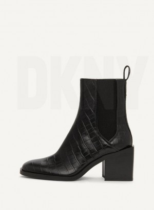 Black Women's DKNY Block Heel Croco Chelsea Boots | Australia-D0370