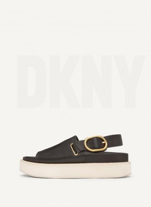 Black Women's DKNY Buckle Flatform Sandals | Australia-D1830